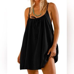 Burtell Mini Cotton Linen Sleeveless Dress Women’s US Size M Black Swim Cover Up